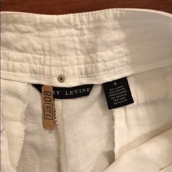 WHITE LINEN CAPRI PANTS LARRY LEVINE SIZE 4 SUMMER RESORT VACATION - Picture 4 of 5